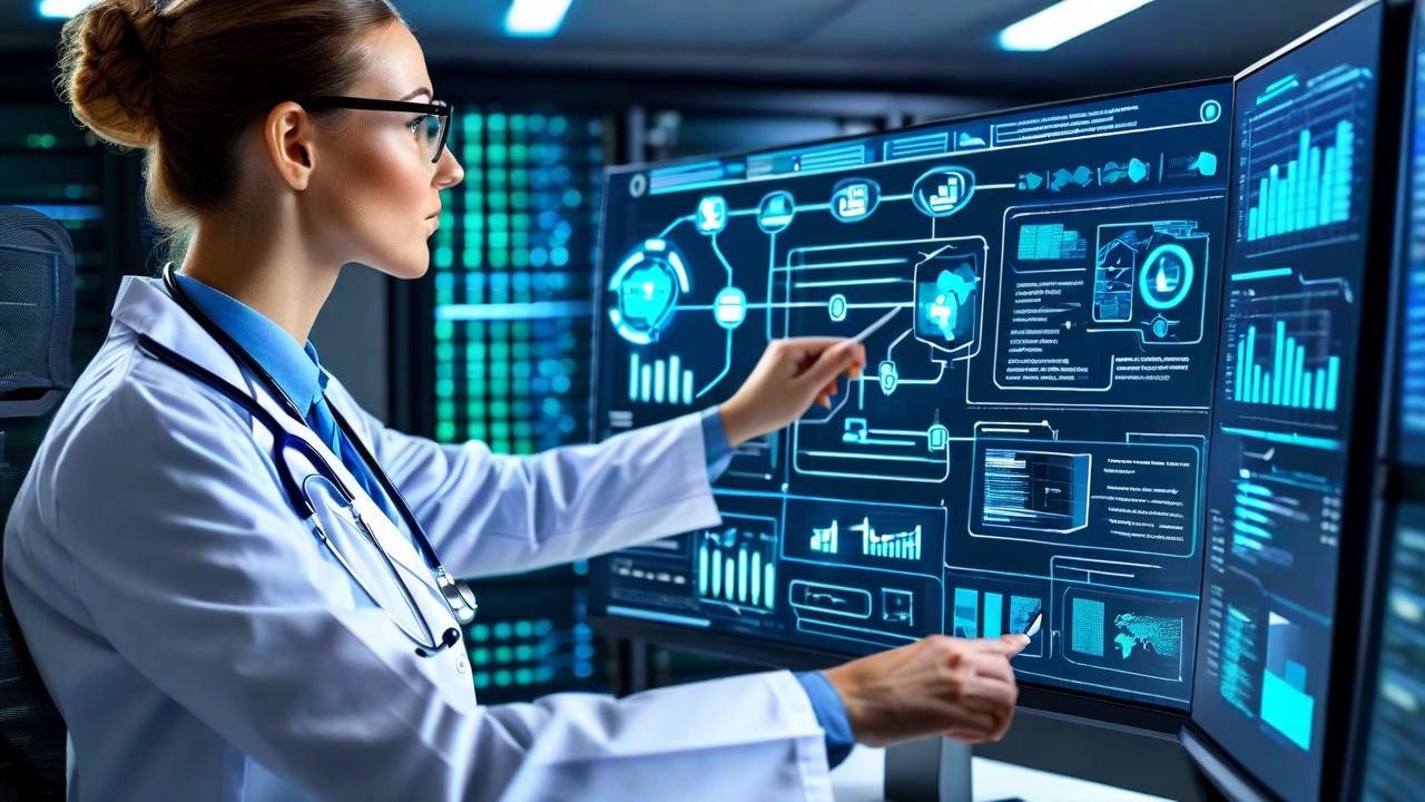 IT administrator reviewing EHR integration configuration diagram